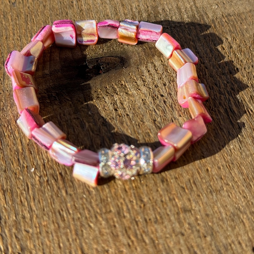 Pink Rhodonite and pink sparkling with silver findings Beaded Bracelet